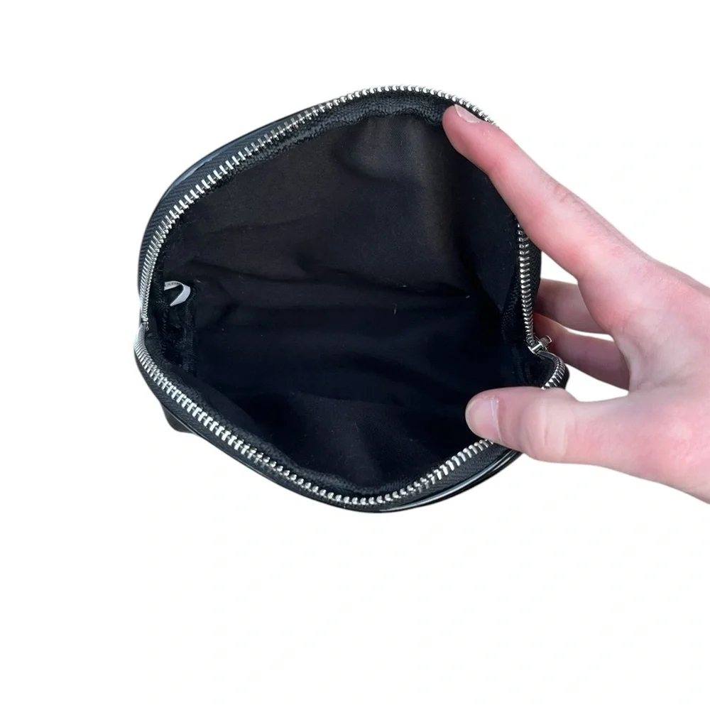 Dolls Kill Pouch Cosmetic Make Up Travel Bag in Black Vegan Leather Spellout